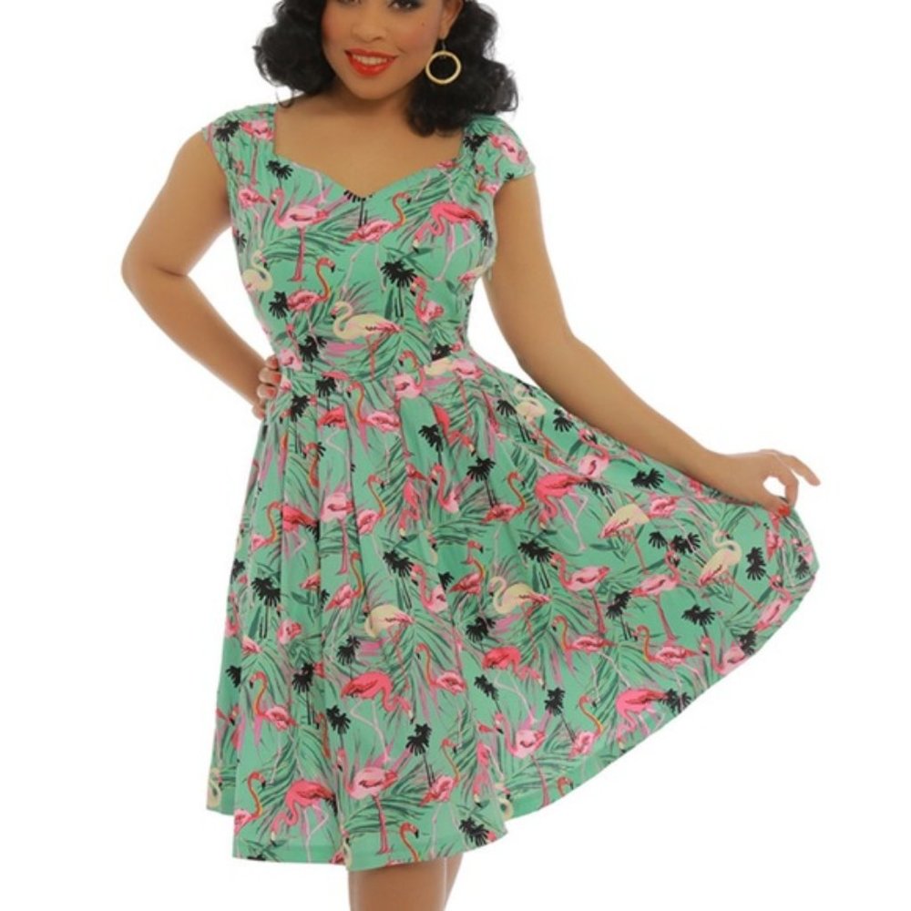 Lindy Bop Nadia Flamingo Print Swing Dress